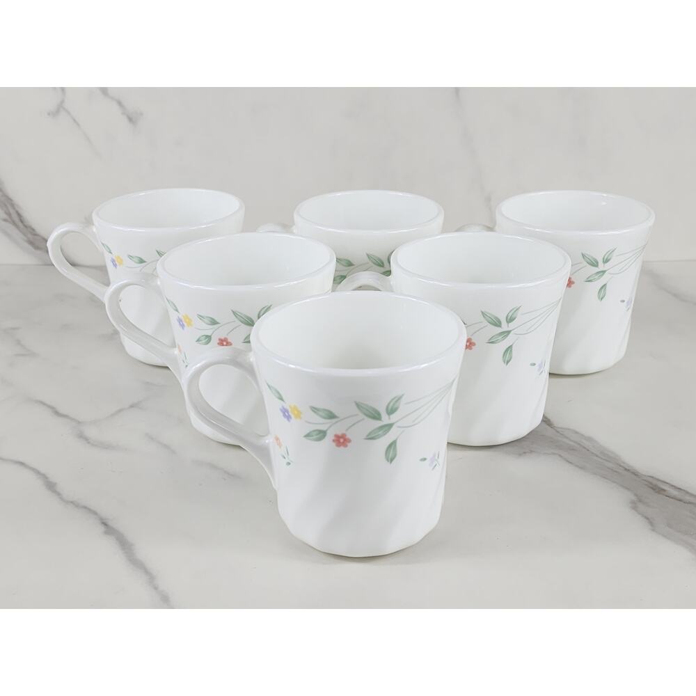 Corelle English Meadow Coffee Mug Teacup 8oz Corning 80s Swirl Pattern x6 Vtg